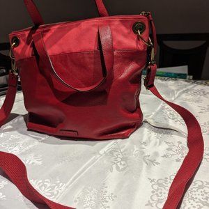 Red Leather Fossil Tote Bag
